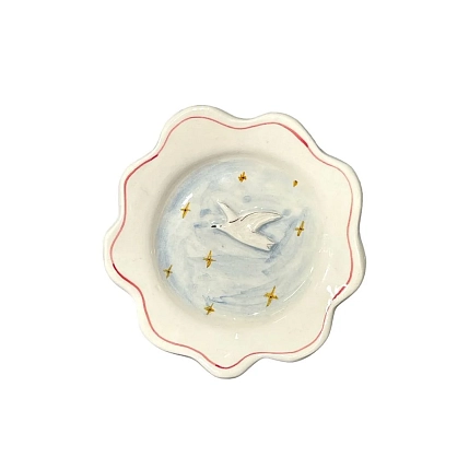 Тарелка ручной работы Глинка керамика с голубкой, 17 см, фото 2.