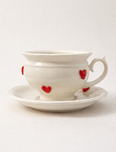 Чайная пара ручной работы в красные сердечки «Винтаж», полуфарфор, 250 мл