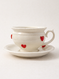 Чайная пара ручной работы в красные сердечки «Винтаж», полуфарфор, 250 мл