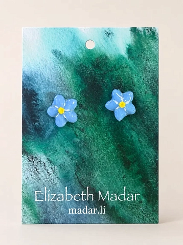 Серёжки-гвоздики Elizabeth Madar Незабудки, керамика, голубые, фото 1.