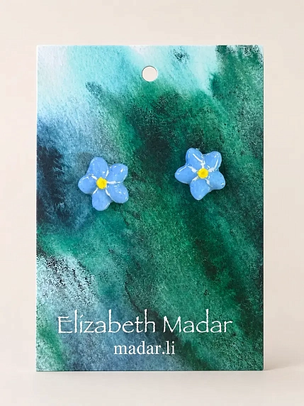 Серёжки-гвоздики Elizabeth Madar Незабудки, керамика, голубые, фото 1.