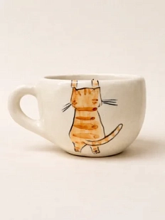 Кружка ручной работы НАДО ЖЕ с росписью «Котики с клубком», белая, керамика, 350 мл