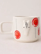 Кружка ручной работы Мария Гордеева с фигуркой «Лошадка» с цветами, белая, полуфарфор, 250 мл