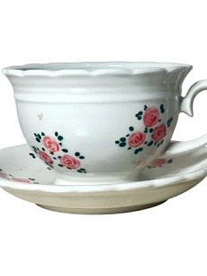 Чайная пара ручной работы Slowday Ceramics в розовый цветочек «Винтаж», полуфарфор, 250 мл