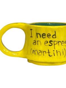 Кружка ручной работы с надписью «I need an espresso (martini)», жёлтая, керамика, 150 мл