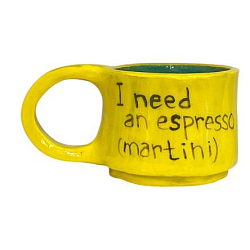 Кружка ручной работы с надписью «I need an espresso (martini)», жёлтая, керамика, 150 мл