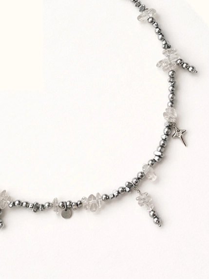 Чокер из гематита Мигетт с камнями и подвесками, 45 см, фото 1.