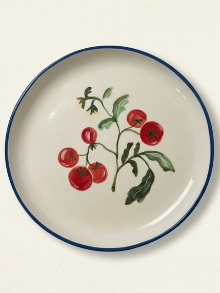 Тарелка ручной работы Йеллоускуп «Помидоры на ветке», керамика, 15 см, фото 1.