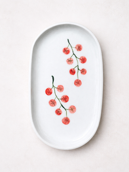 Блюдце ручной работы «Помидорки черри», керамика, 17 см, фото 1.