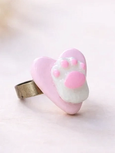 Кольцо Радость Рядом «Лапка в сердце», незамкнутое, полимерная глина, розовое