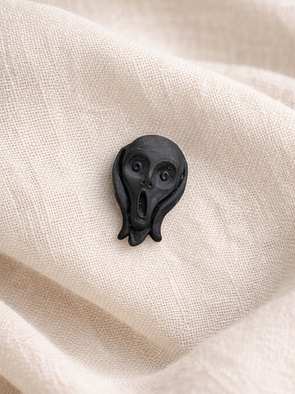 Брошь ручной работы Bulygin «Мунк», чёрная, фарфор, фото 2.