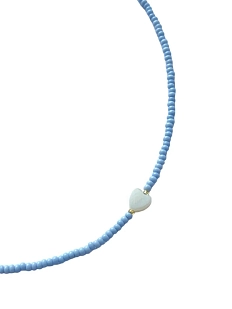 Чокер ручной работы с сердечком, голубой, бисер