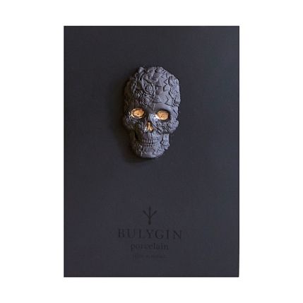 Брошь ручной работы Bulygin «Череп» малый, фарфор, чёрно-серебристая, фото 2.