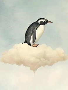 3D Стикер на телефон «Пингвин на облачке», объёмный