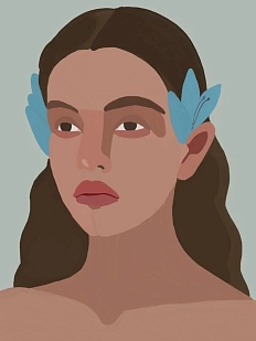 Постер интерьерный «Девушка с голубыми цветами», А3