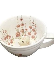 Чашка для чая ручной работы Мадам де Тюль с фигуркой внутри Рыбка в цветах, бело-розовая, фарфор, 250 мл