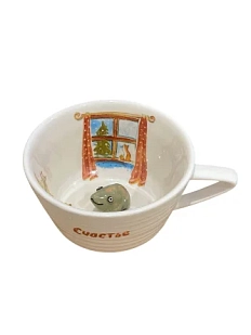 Чашка для чая ручной работы Мадам де Тюль с фигуркой внутри Лягушка, фарфор, 250 мл