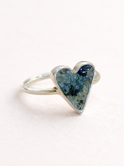 Кольцо ручной работы «Сердце», бирюзовое, турмалин, нейзильбер, фото 1.