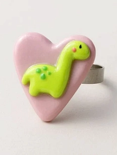 Кольцо Радость Рядом «Динозавр в сердце», незамкнутое, полимерная глина, розовое