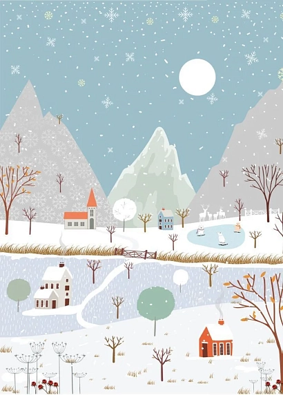 Открытка DARI DARI на Новый год «Голубой пейзаж», А6, фото 1.