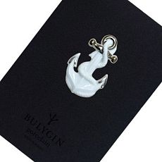 Брошь ручной работы Bulygin «Якорь», бело-серебристая, фарфор
