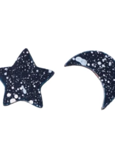 Серёжки-гвоздики «Луна и звёздочка», дерево, чёрные