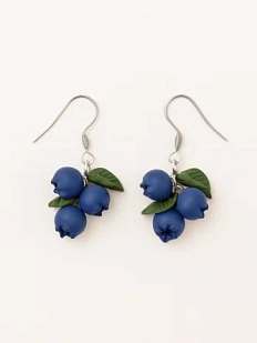 Серьги «Голубика с листиком», полимерная глина