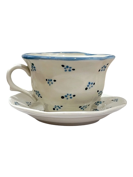 Чайная пара ручной работы Slowday Ceramics «Синие цветочки», полуфарфор, 200 мл, фото 1.