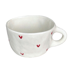 Чашка для чая ручной работы Сердечки красные, керамика, 250 мл