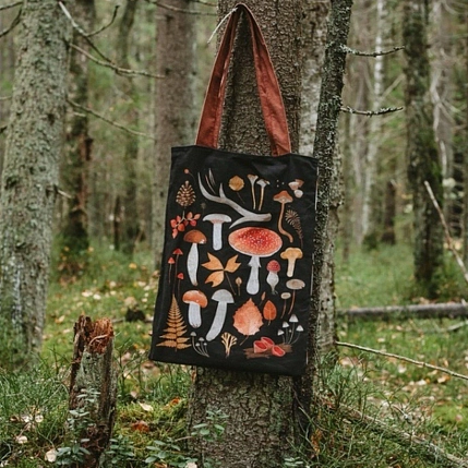 Сумка шоппер «Мухоморы», чёрный, фото 2.