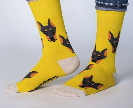 Носки «Типичный доберман», р-р 42-46, жёлтые, фото 1.