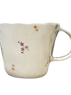 Кружка ручной работы «Розовые и сиреневые цветочки», белая, керамика, 450 мл