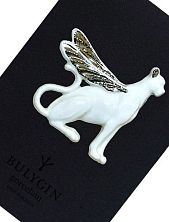 Брошь ручной работы Bulygin «Гепард», бело-серебристая, фарфор