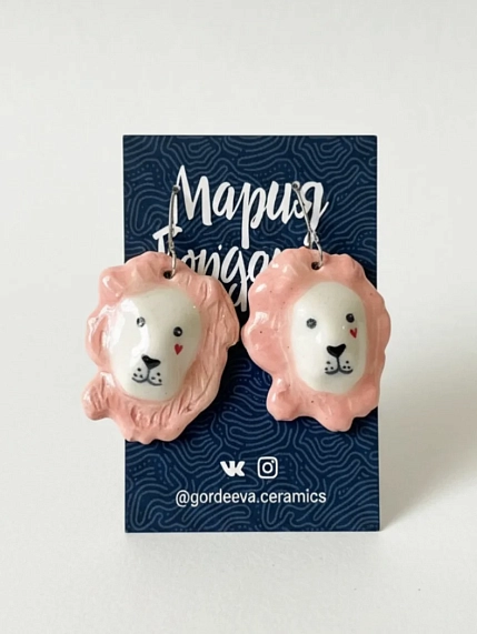 Серьги Мария Гордеева «Львы», керамика, фото 1.