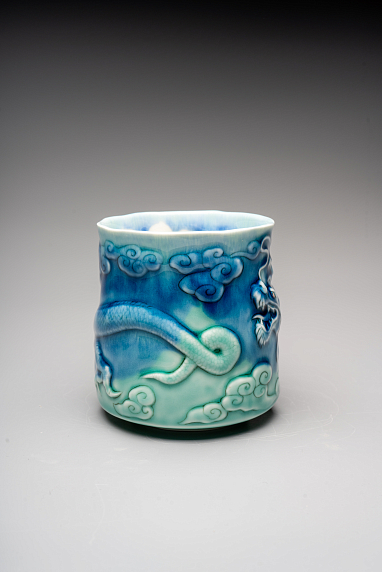 Кружка ручной работы «Дракон», сине-зеленый, фарфор, 430 мл, фото 2.
