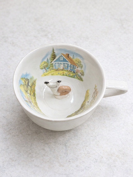 Чашка для чая ручной работы Мадам де Тюль с фигуркой внутри Улитка, фарфор, 250 мл, фото 1.