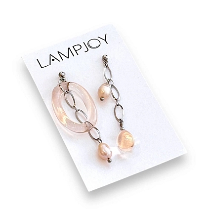 Асимметричные серьги Лампджой, стекло, персиковые, фото 3.