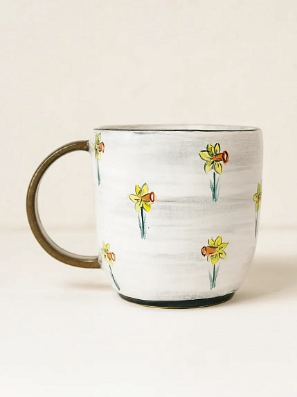 Кружка ручной работы Ким керамика с росписью Лис с нарциссами, 450 мл., белая, фото 3.
