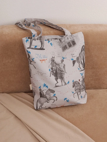 Сумка шоппер Забористый текстиль «Кони Петербурга», хлопок, серый, фото 2.