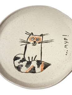 Тарелка ручной работы с котиком «Мур!», керамика, 15 см