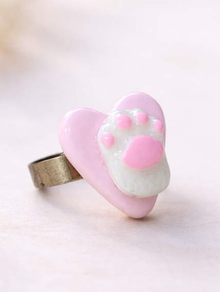 Кольцо Радость Рядом «Лапка в сердце», незамкнутое, полимерная глина, розовое, фото 1.