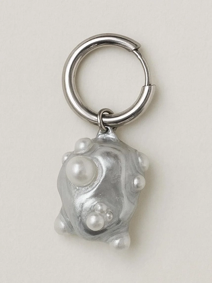 Моносерьга ПетПоллиПокет Пузыри, полимерная глина, серебристая, фото 1.