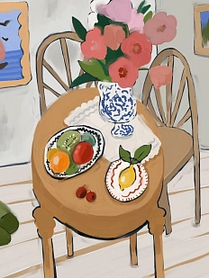 Постер интерьерный «Стол с двумя стульями», А3