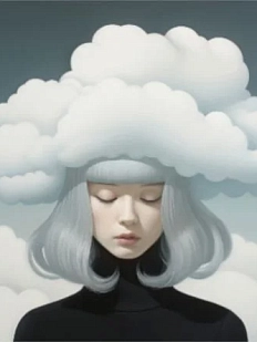 3D Стикер на телефон «Девушка в облаках», серый, объёмный