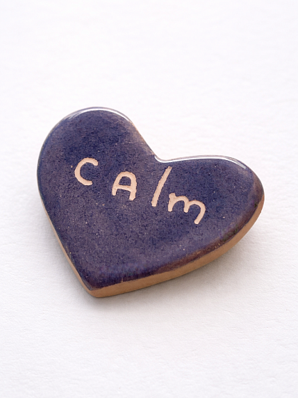 Брошь ручной работы сердечко Calm, синий, керамика, фото 1.