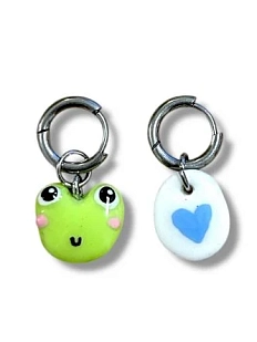 Серьги-конго Радость Рядом «Лягушка и сердечко», полимерная глина