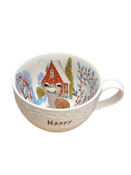 Чашка для чая ручной работы с фигуркой внутри Улитка у домика, фарфор, 250 мл, фото 1.