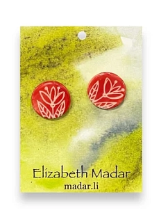 Серёжки-гвоздики Elizabeth Madar с цветочным орнаментом, круглые, керамика, красно-оранжевые
