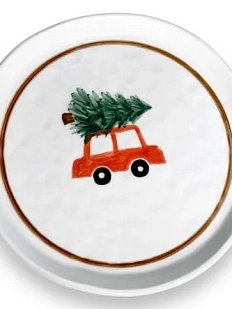 Новогодняя тарелка ручной работы «Машинка», керамика, 15,5 см