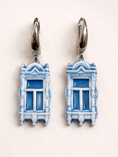 Серьги ручной работы Быкова керамика «Голубые ставни», фарфор